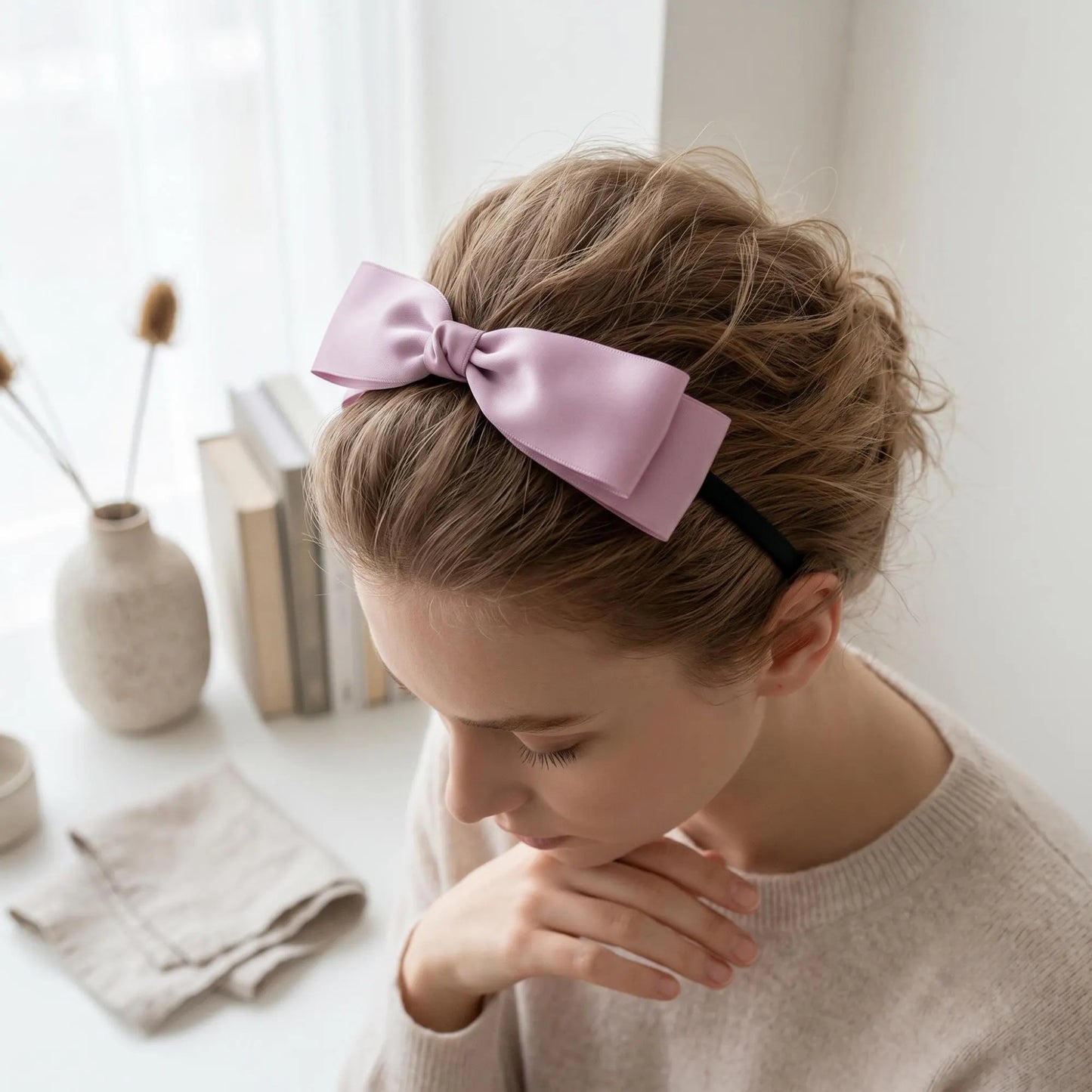Elegant Double-Layer Satin Bow Headband – Perfect for Weddings & Parties