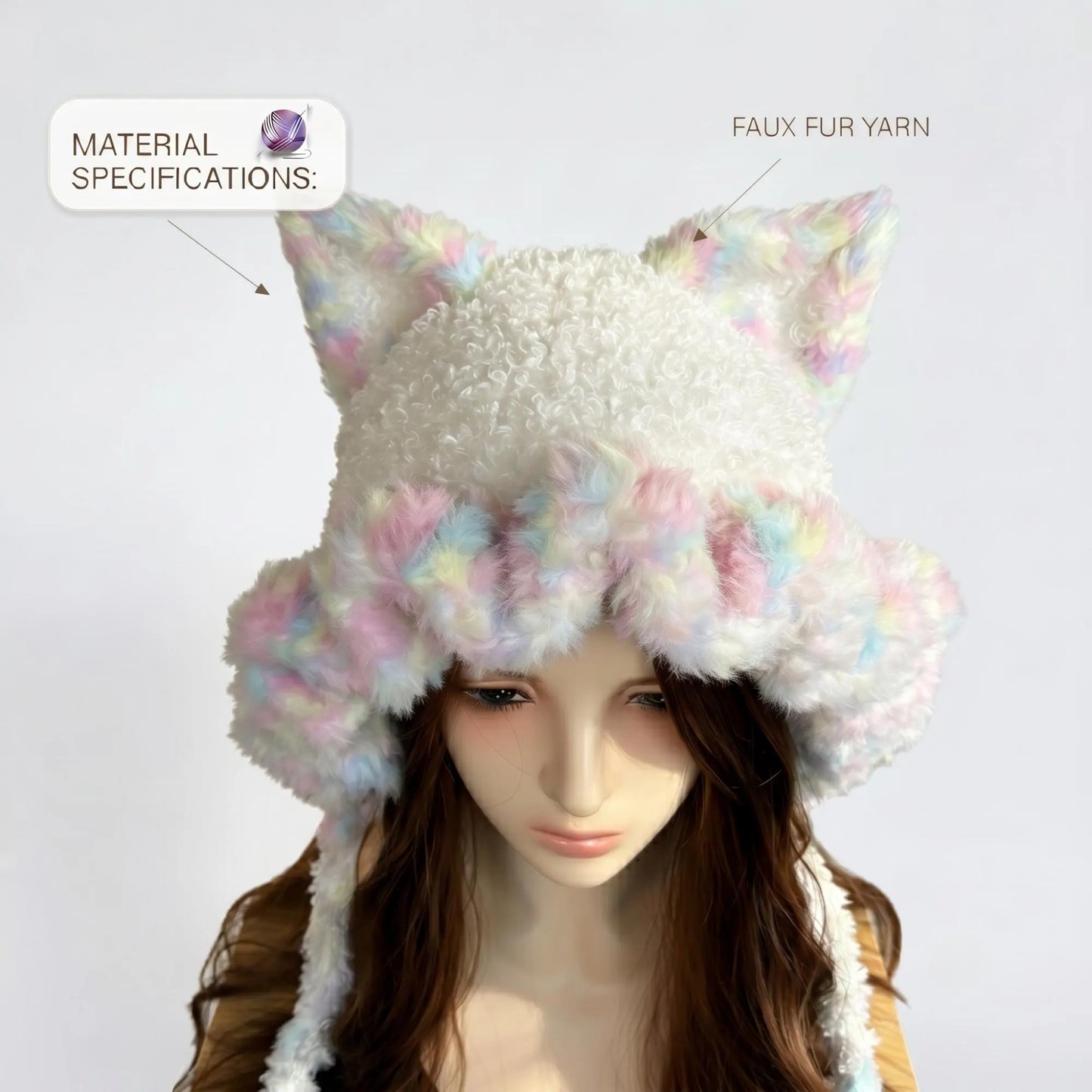 Handmade Pastel Rainbow Cat Ear Ruffle Hat