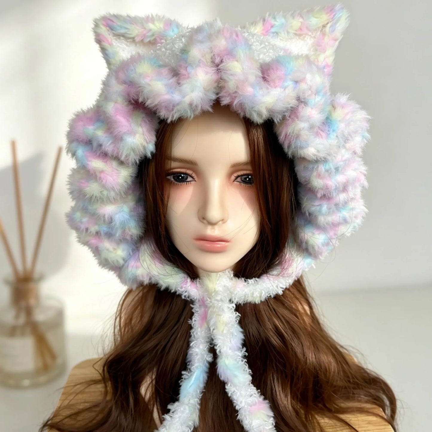 Handmade Pastel Rainbow Cat Ear Ruffle Hat