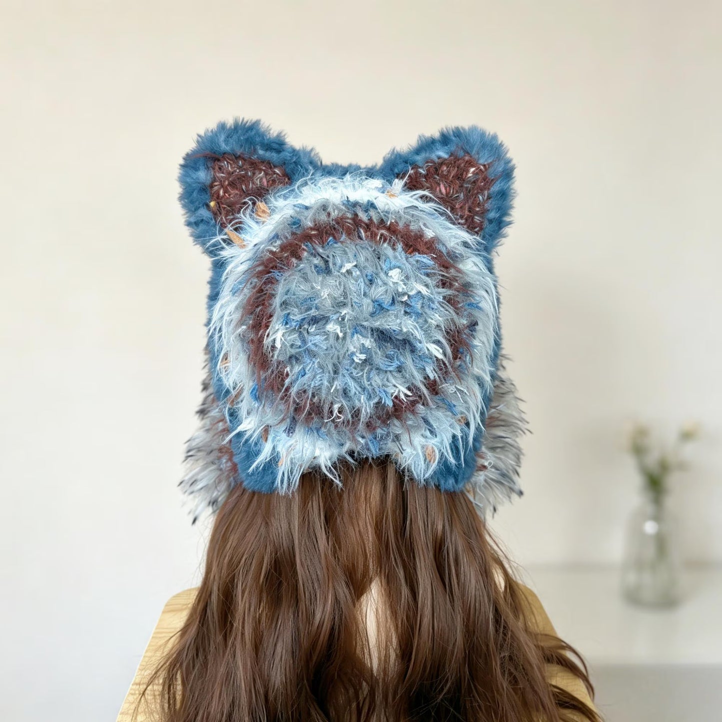 Handmade Knit Fox Ear Trapper Hat | Fluffy Faux Fur Animal Ear Beanie with Braided Tassels