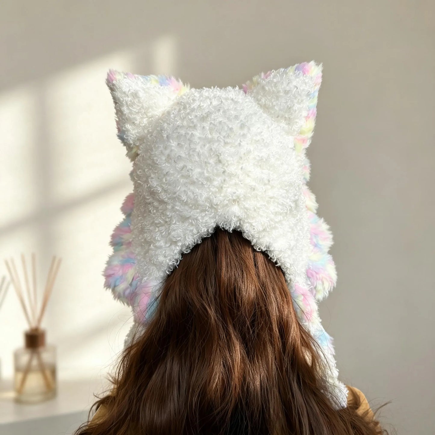 Handmade Pastel Rainbow Cat Ear Ruffle Hat