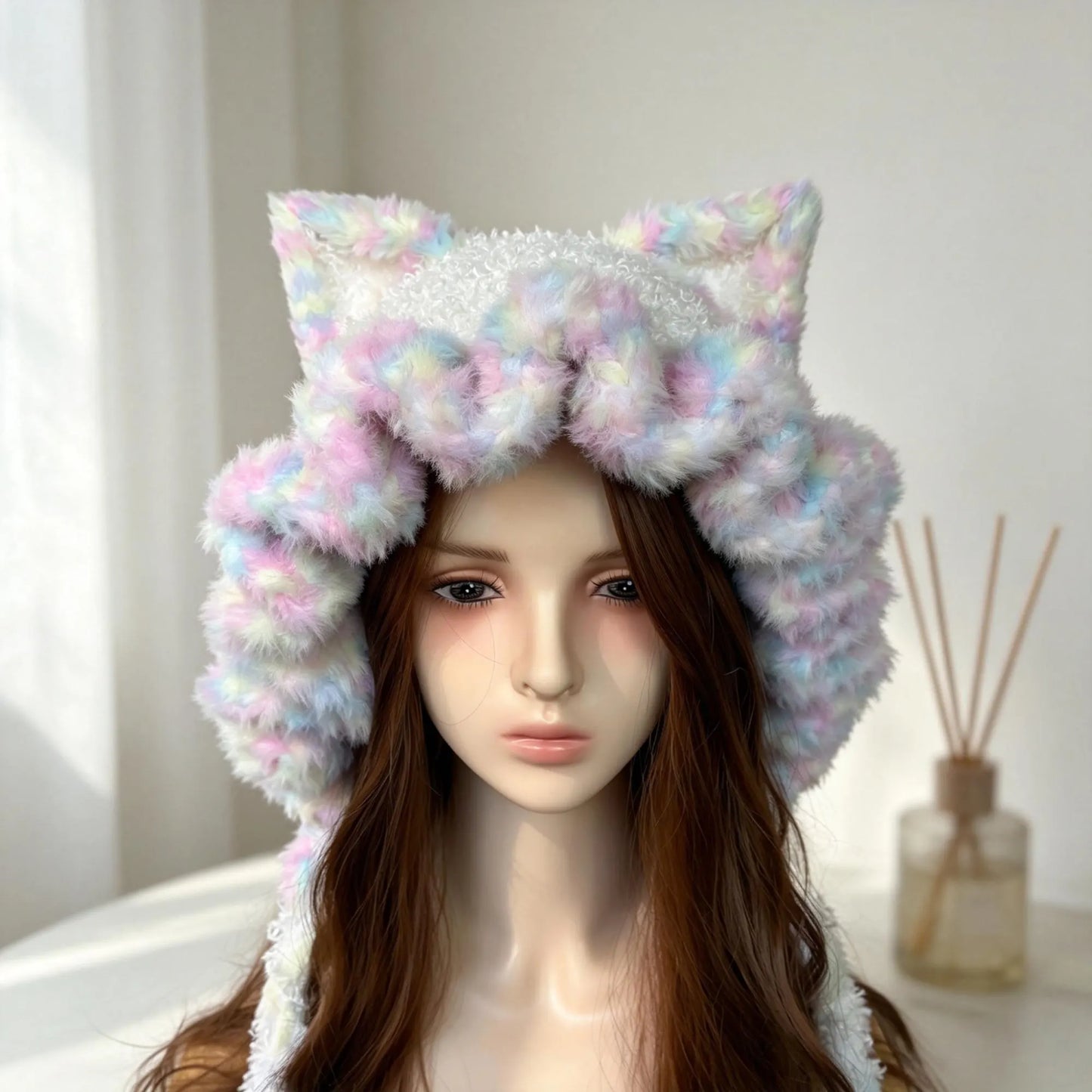 Handmade Pastel Rainbow Cat Ear Ruffle Hat