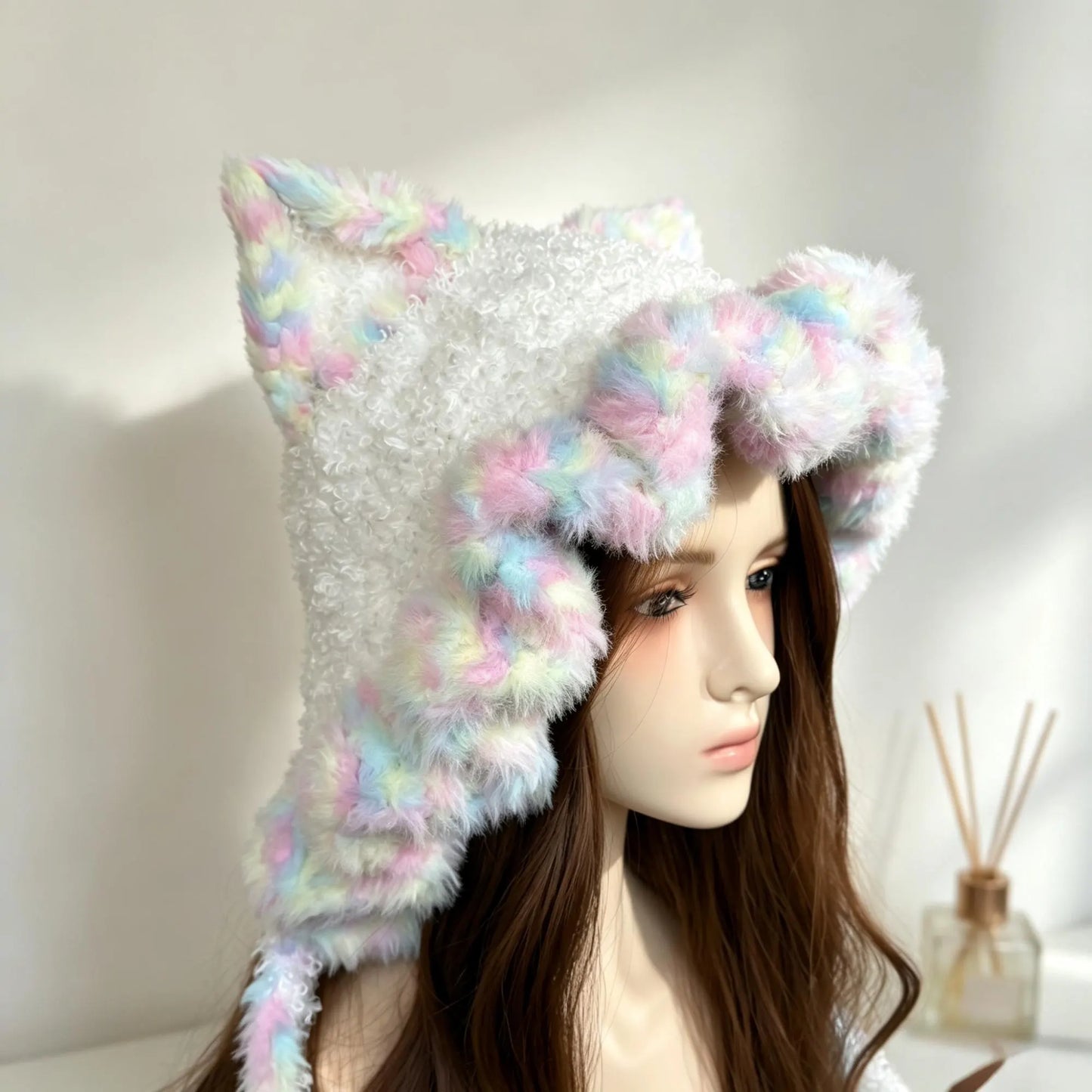 Handmade Pastel Rainbow Cat Ear Ruffle Hat