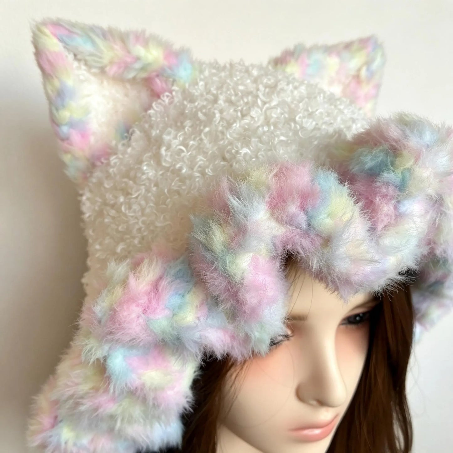 Handmade Pastel Rainbow Cat Ear Ruffle Hat