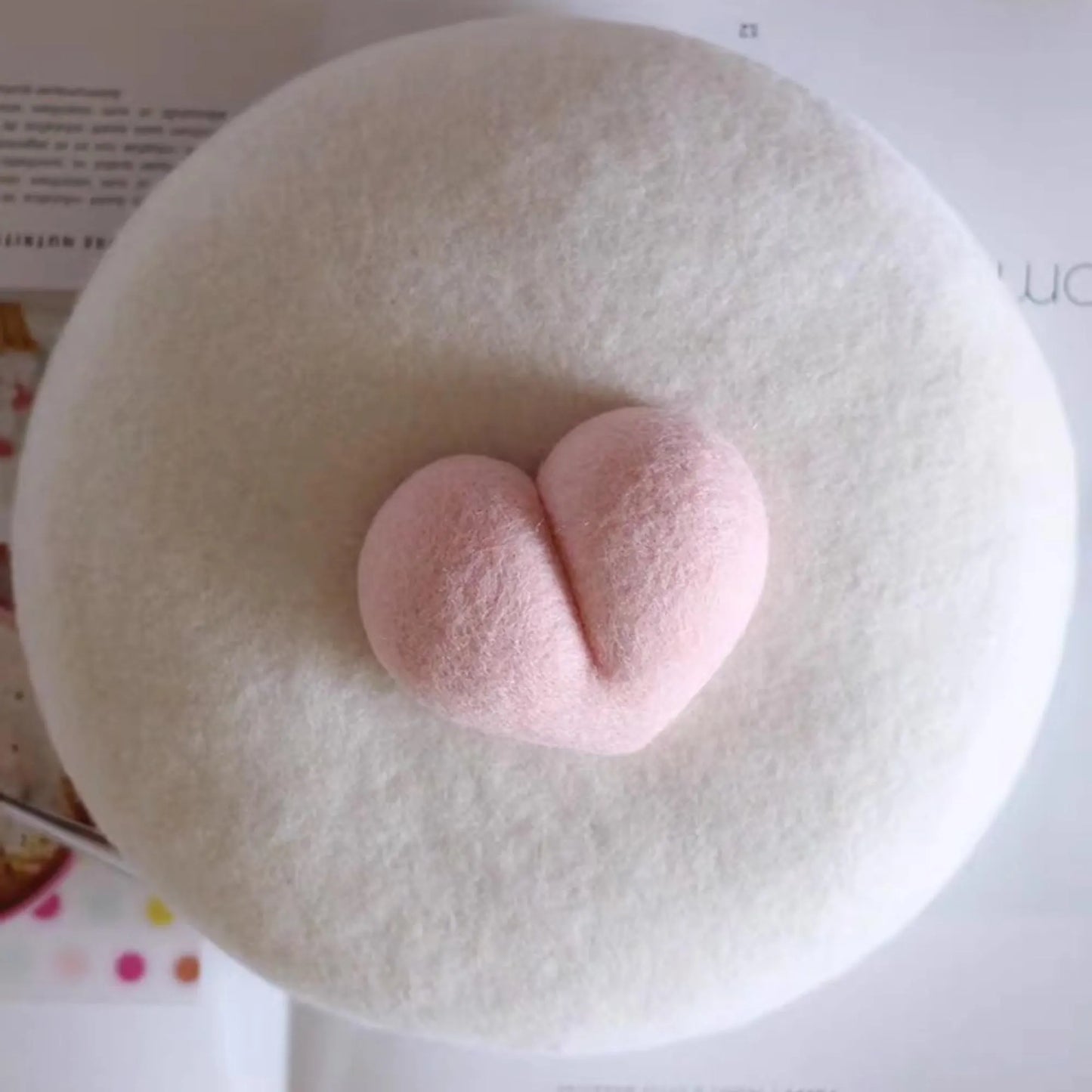 Cute Peach Butt Wool French Beret | Handmade Needle Felted Winter Hat