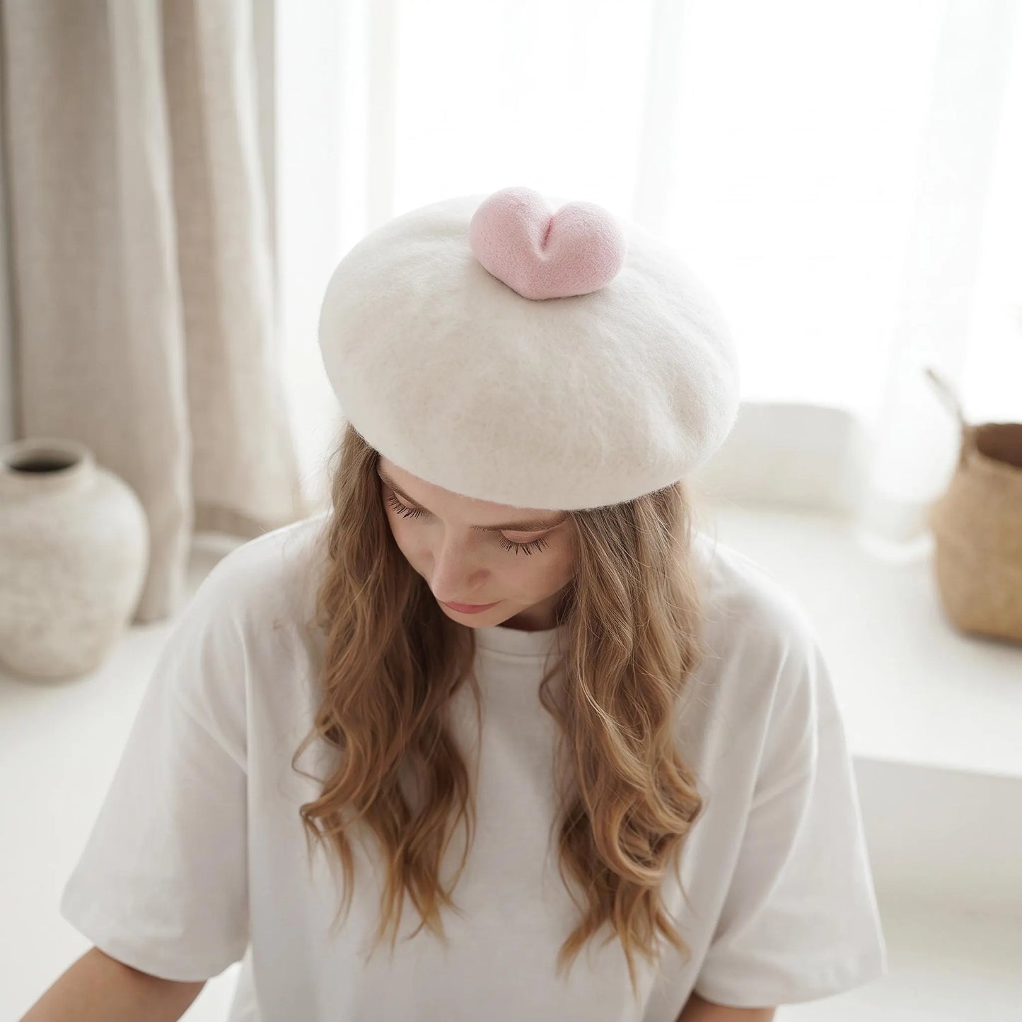 Cute Peach Butt Wool French Beret | Handmade Needle Felted Winter Hat