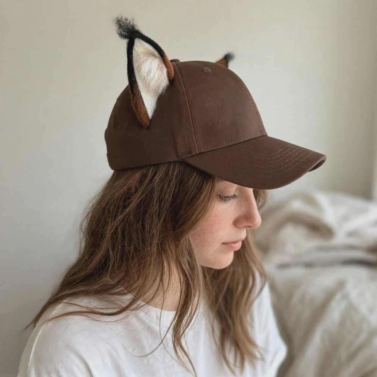 Lynx Ear Brown Wool Felt Baseball Cap