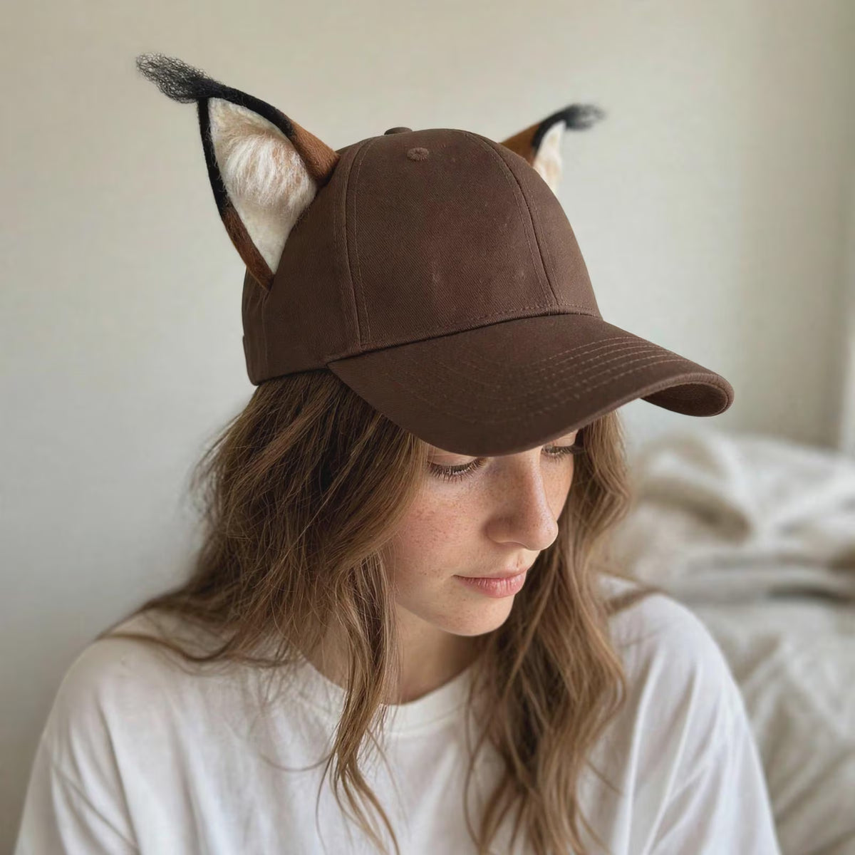 Lynx Ear Brown Wool Felt Baseball Cap