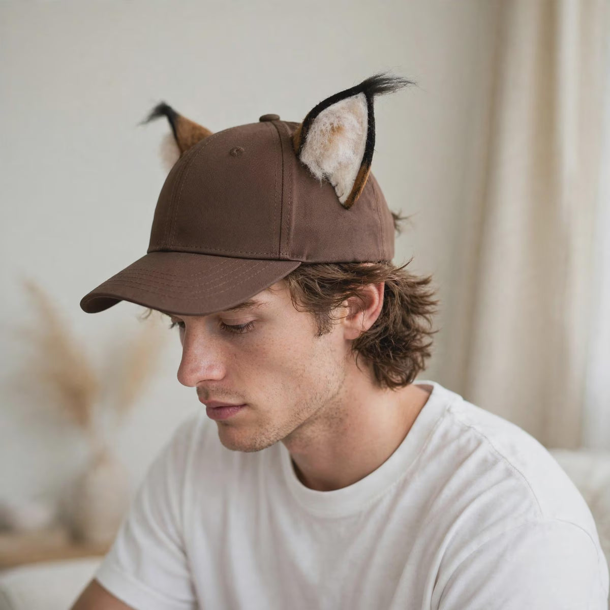 Lynx Ear Brown Wool Felt Baseball Cap