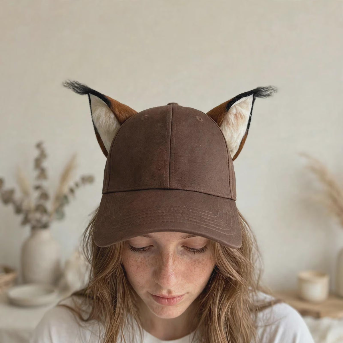 Lynx Ear Brown Wool Felt Baseball Cap